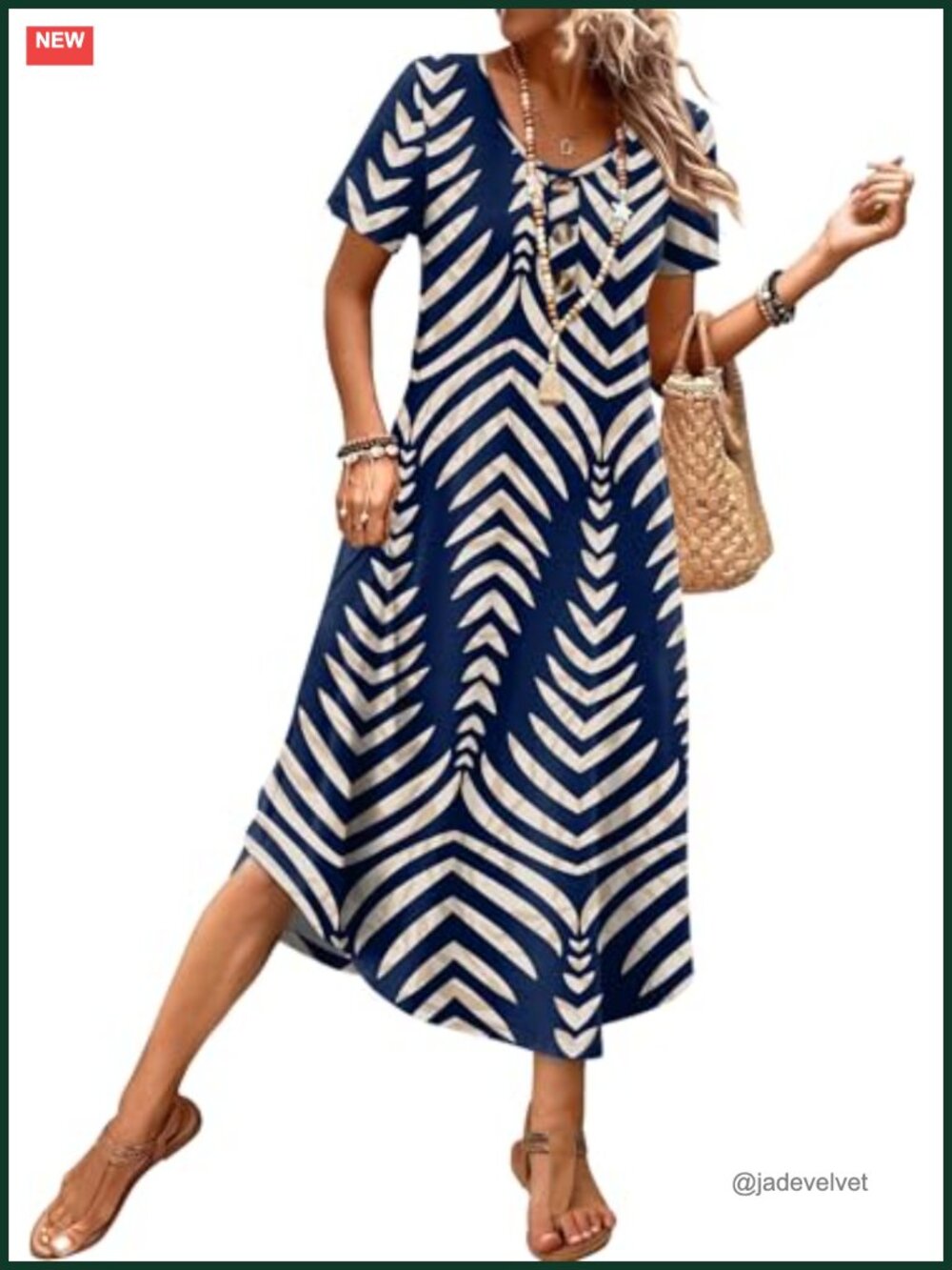 Women's Casual Midi T-Shirt Dress with Pockets, Lightweight Summer Beach - Picture 2 of 6
